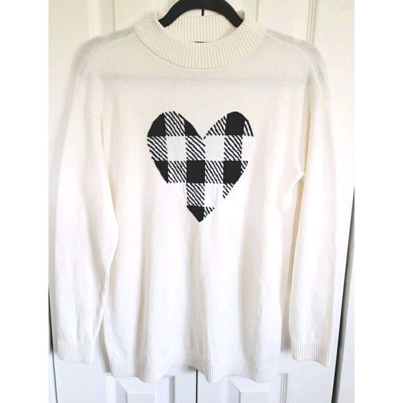 Talbots SP Ivory Gingham Heart Soft Sweater Mockneck RV $90‎ NWOT - Picture 1 of 7